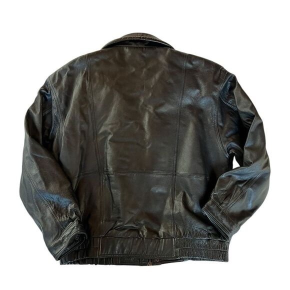 Perry Ellis Black Leather Jacket with Quilted Lining Men’s Large - Picture 10 of 11